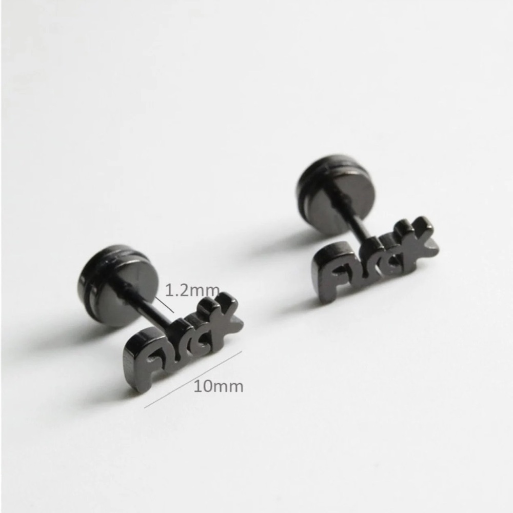 Single Accent Unisex Fashion Stainless Steel Letter Ear Stud Earrings Women Men - Picture 6 of 6